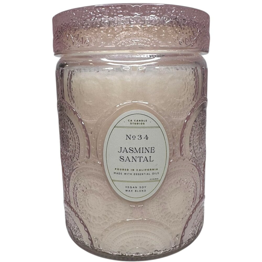 Leoben Co No. 34 Jasmine Santal Scented Candle in Pink Glass Jar, 18 Oz/510 g
